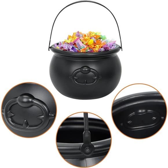 Large Halloween Black Cauldron 7.5'', Halloween Candy Cauldron, Candy Kettle - Picture 3 of 7
